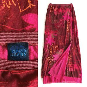 Vintage KENZO 90s-Y2K Floral Paisley Print Mesh Skirt Made in Italy S to M